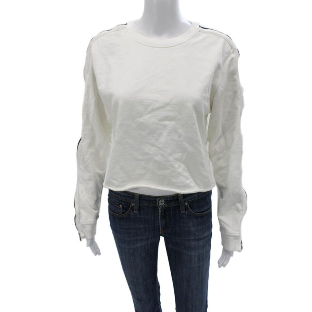 R+A Womens Cotton Crew Neck Pullover Sweater White Long Sleeve Size M